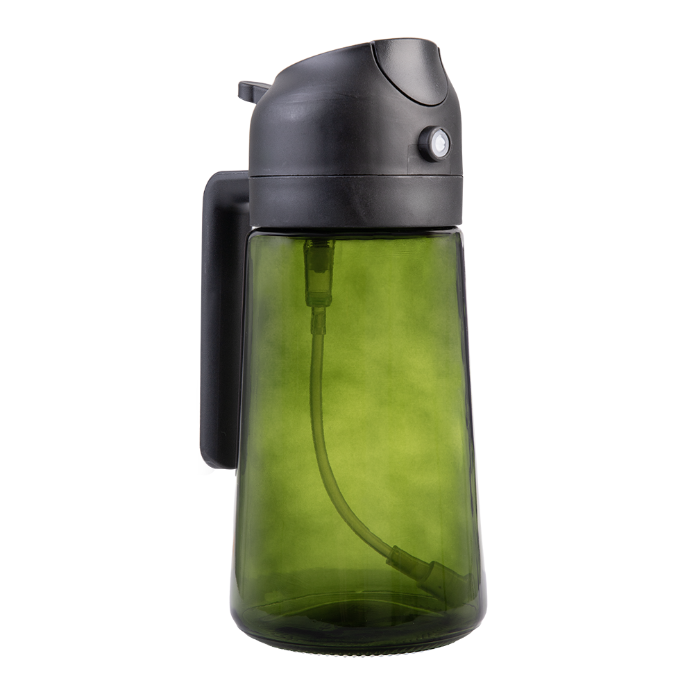 Appetito Dual Function Oil Sprayer and Pourer 430ml green glass bottle - side view