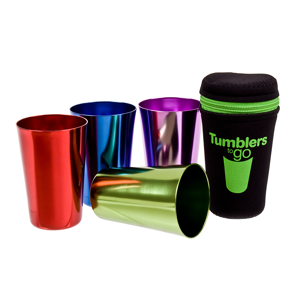GO Tumblers to Go set of 4 anodised aluminium tumblers 265ml with carry case