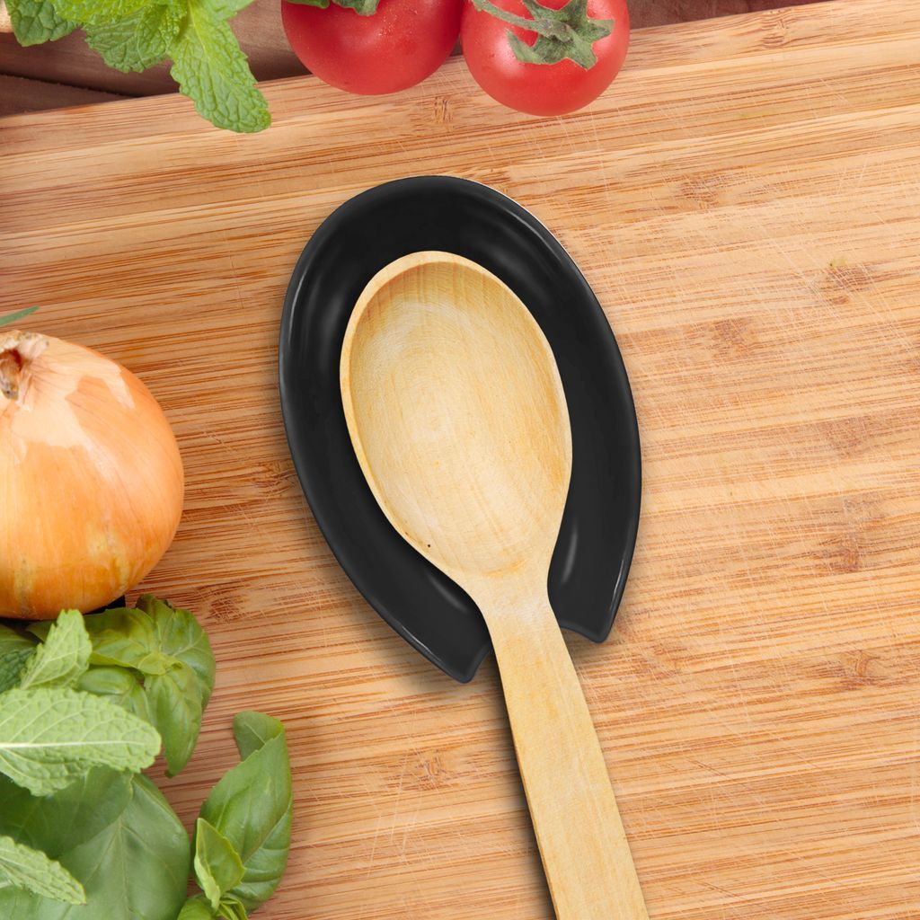 Oggi Spooner Ceramic Spoon Rest black