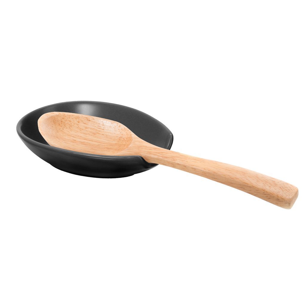 Oggi Spooner Ceramic Spoon Rest black