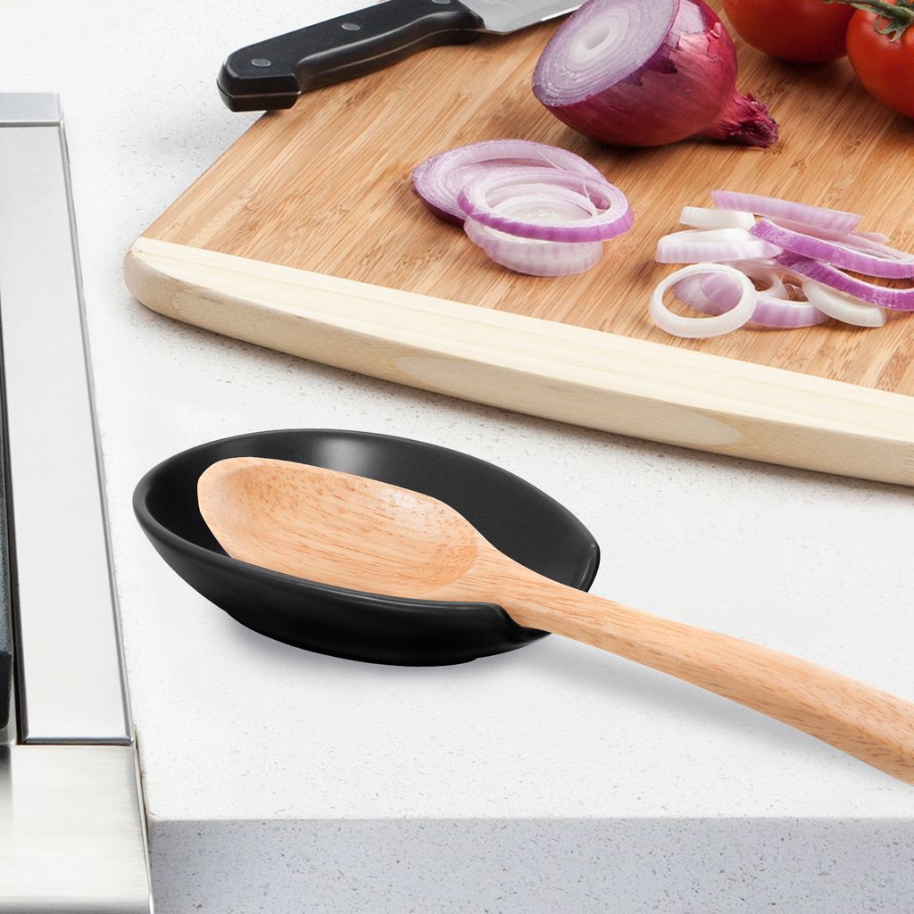 Oggi Spooner Ceramic Spoon Rest black
