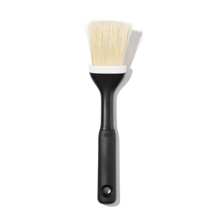 OXO natural pastry brush with boar bristles — soft pliable bristles for egg wash and basting