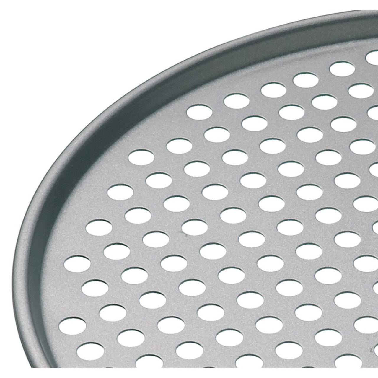 MasterCraft Round Pizza Crisper 32cm Non-Stick - top view of perforated pizza crisper pan