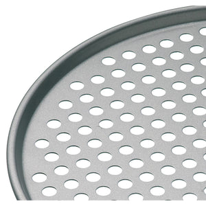 MasterCraft Round Pizza Crisper 32cm Non-Stick - top view of perforated pizza crisper pan