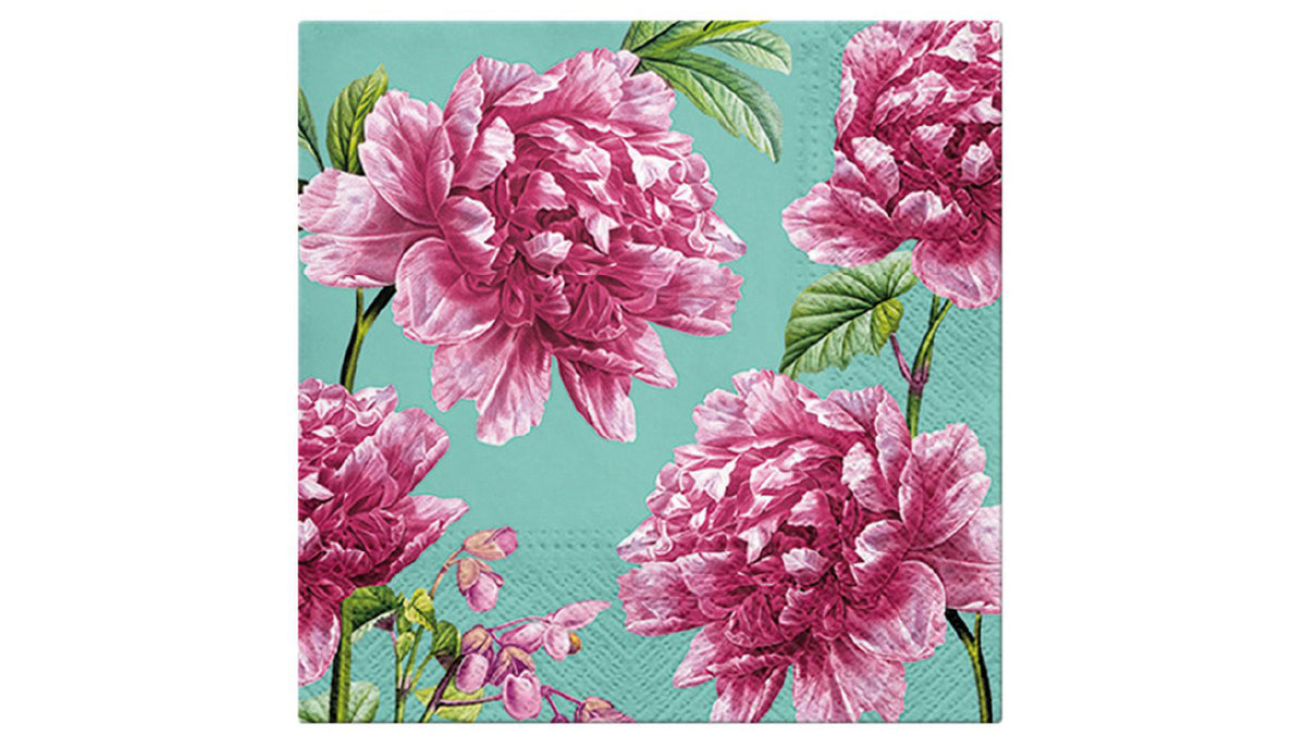 PAW Lunch Napkins 33cm Beautiful Peonies - pink peony floral paper napkins