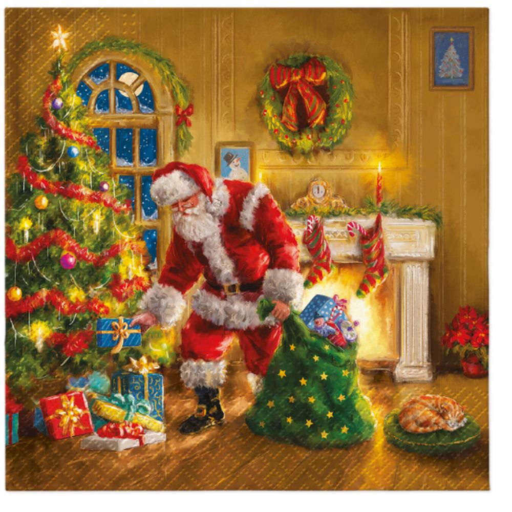 Santa Is Here Christmas lunch napkins 33cm Santa motif
