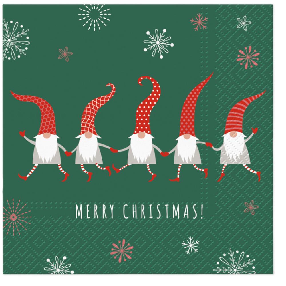 Friendly Gnomes Christmas lunch napkins 33cm gnome design