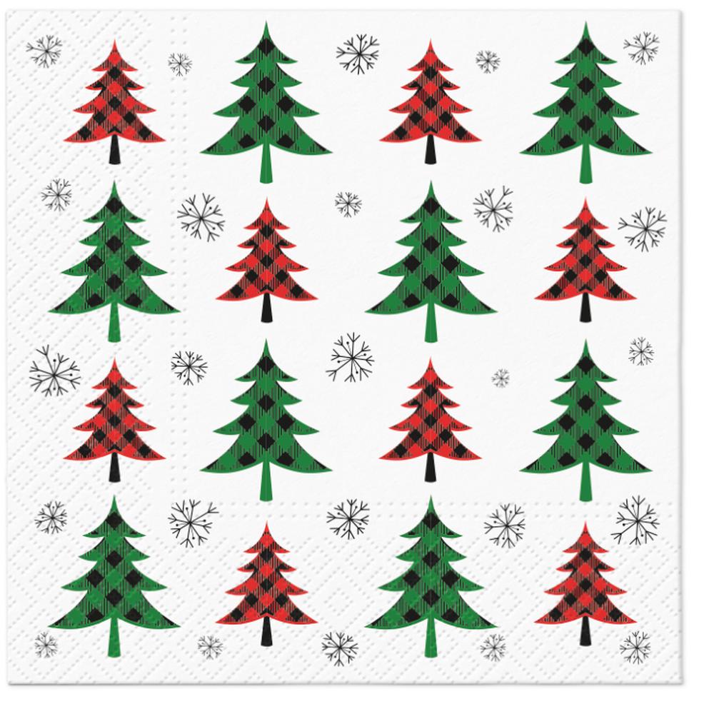 Xmas Tree Check Christmas lunch napkins 33cm tree check pattern