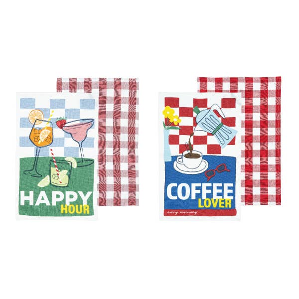 Ladelle Brightside Drinks 2pk Kitchen Towel - bold drinks-themed print