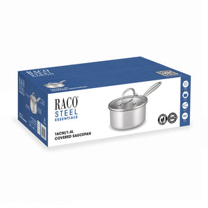 RACO Steel Essentials Saucepan 16cm limited lifetime warranty badge