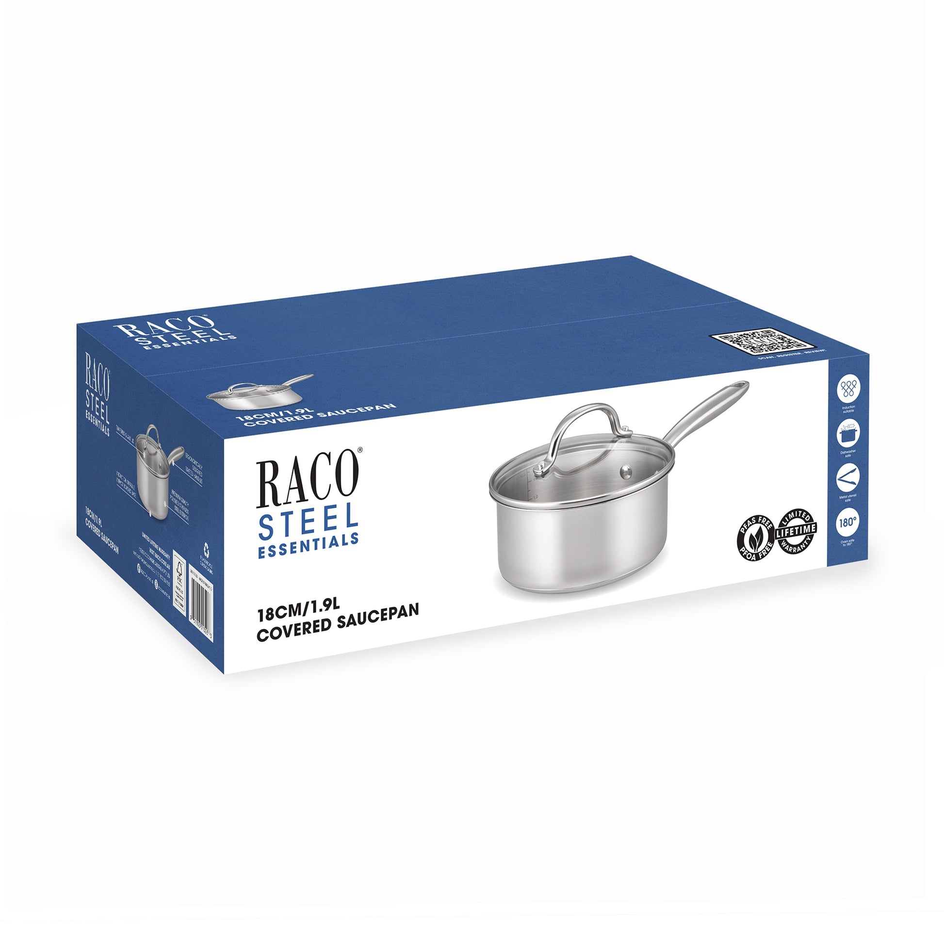 RACO Steel Essentials Saucepan 18cm limited lifetime warranty badge