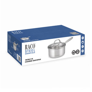 RACO Steel Essentials Saucepan 18cm limited lifetime warranty badge