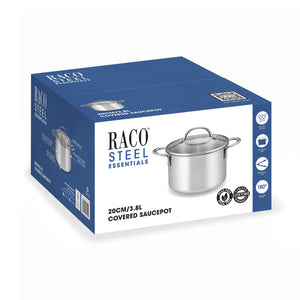 RACO Steel Essentials Saucepot 20cm limited lifetime warranty badge
