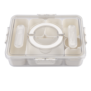 Pizzazz Rectangular 7 Compartment Grazing Box with Carry Handles & Food Picks - Cream