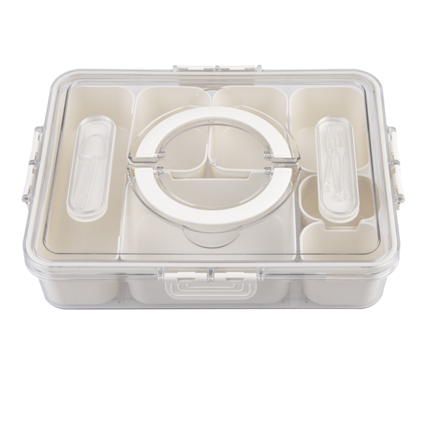 Pizzazz Rectangular 7 Compartment Grazing Box with Carry Handles & Food Picks - Cream