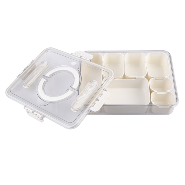 Pizzazz Rectangular 7 Compartment Grazing Box with Carry Handles & Food Picks - Cream