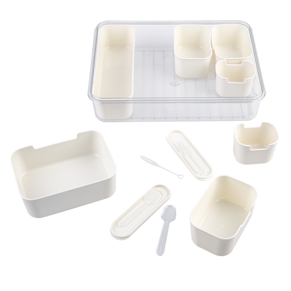Pizzazz Rectangular 7 Compartment Grazing Box with Carry Handles & Food Picks - Cream