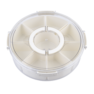 Pizzazz Round 9 Compartment Grazing Box with Carry Handles - Cream