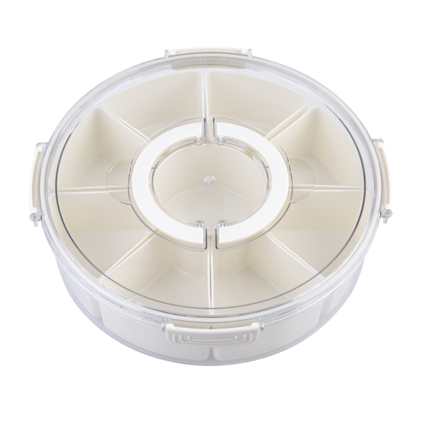 Pizzazz Round 9 Compartment Grazing Box with Carry Handles - Cream