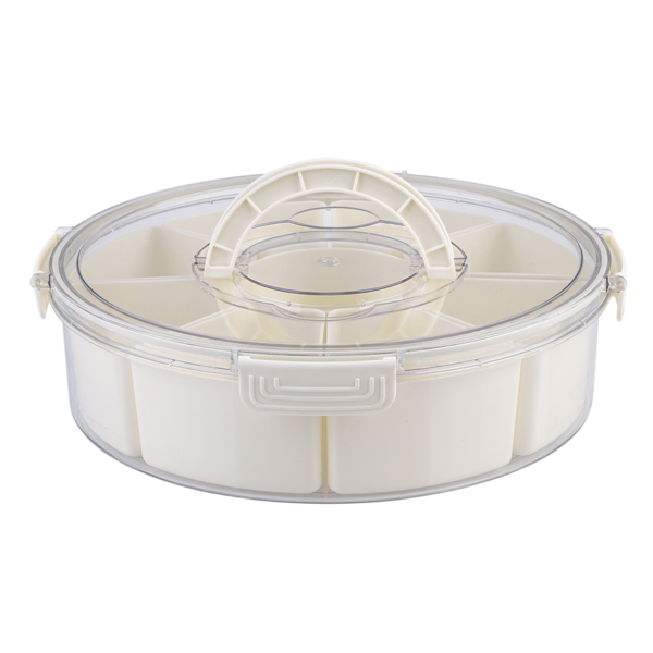 Pizzazz Round 9 Compartment Grazing Box with Carry Handles - Cream