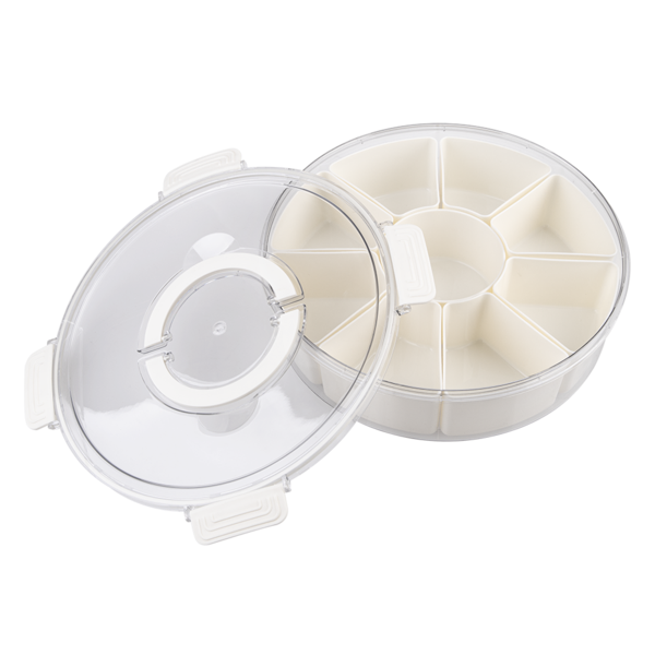 Pizzazz Round 9 Compartment Grazing Box with Carry Handles - Cream