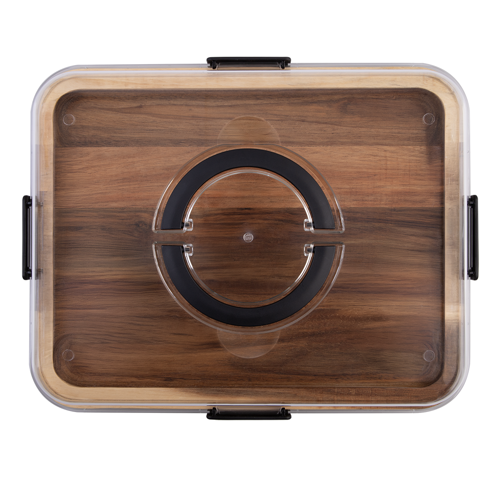 Alfresco Lane Acacia Wood Grazing Platter with Lid - 6 compartment serving board