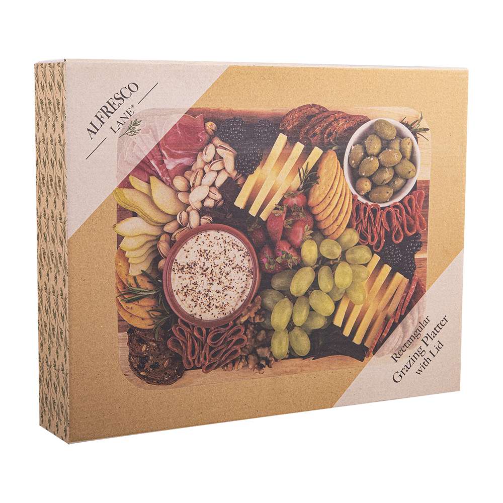 Alfresco Lane Acacia Wood Grazing Platter with Lid - 6 compartment serving board