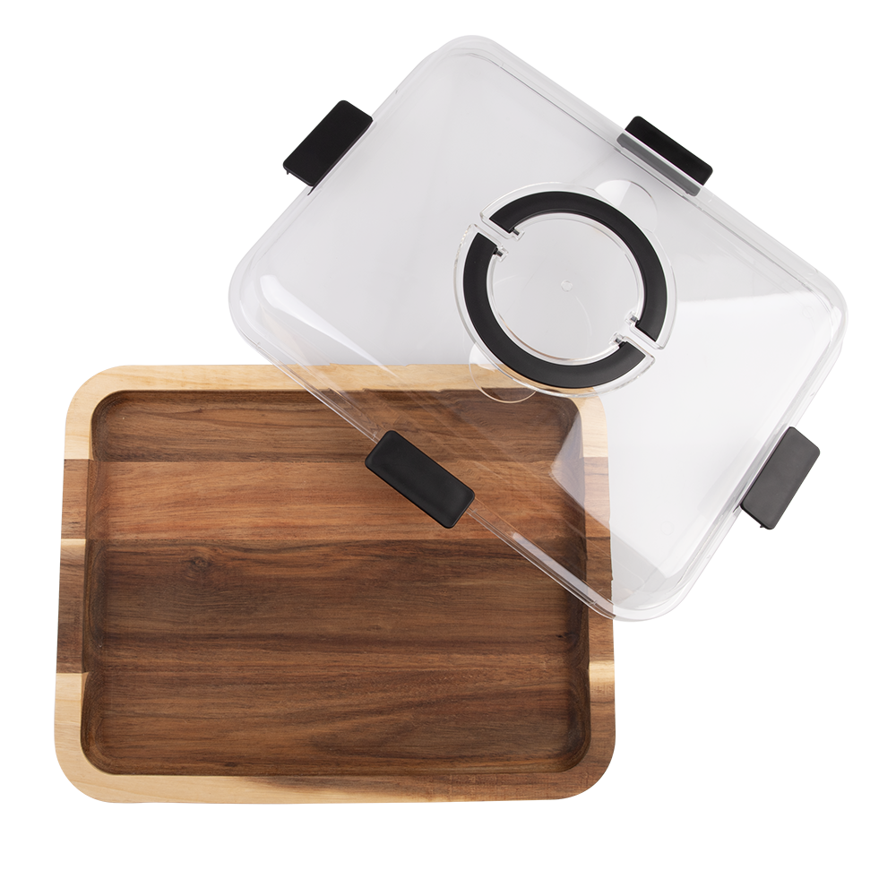 Alfresco Lane Acacia Wood Grazing Platter with Lid - 6 compartment serving board
