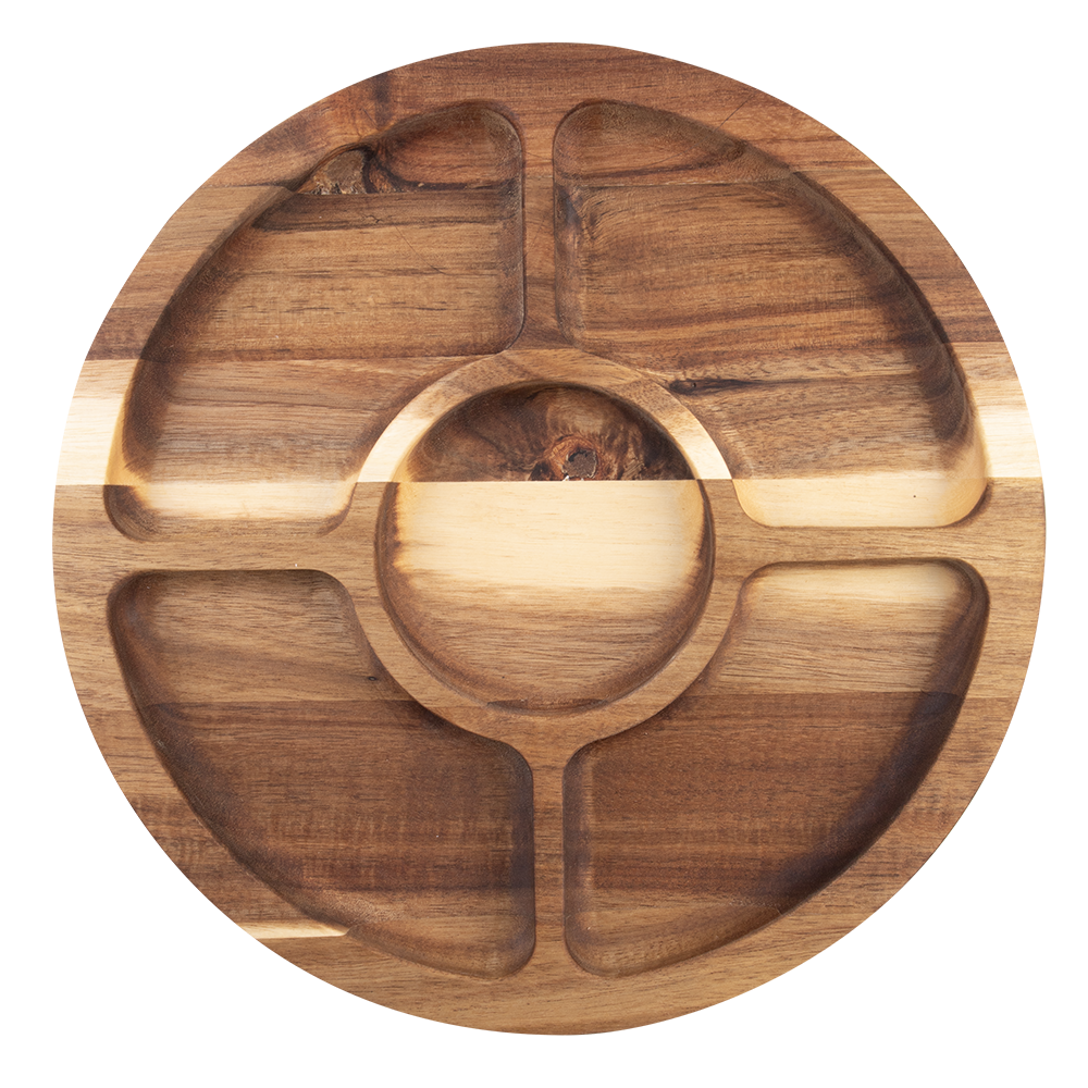 Alfresco Lane Acacia Wood 5 Compartment Round Grazing Platter with Lid — View 2