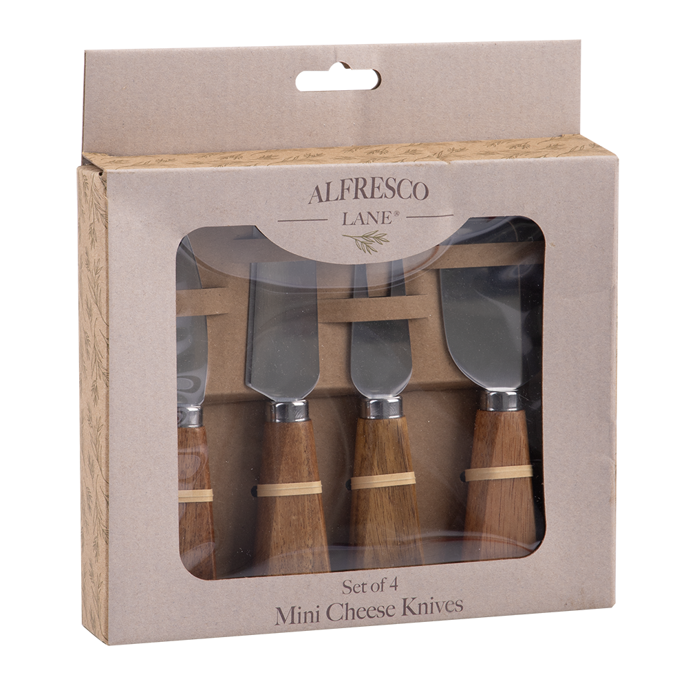 Alfresco Lane Mini Cheese Knife Set 4 Piece with acacia wood handles