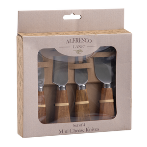 Alfresco Lane Mini Cheese Knife Set 4 Piece with acacia wood handles