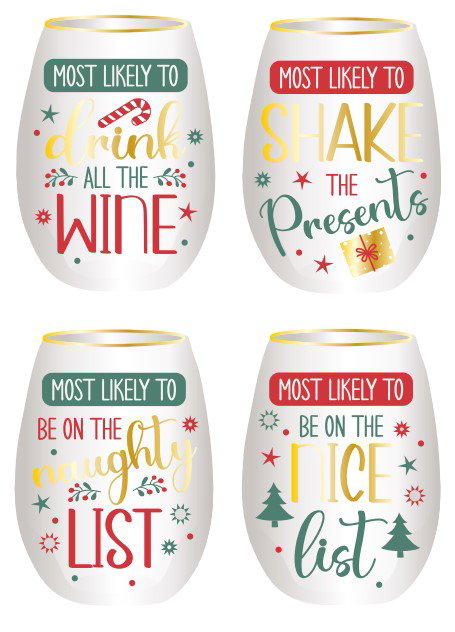 Fa La La Stemless Wine Glass – Ladelle, four sayings designs