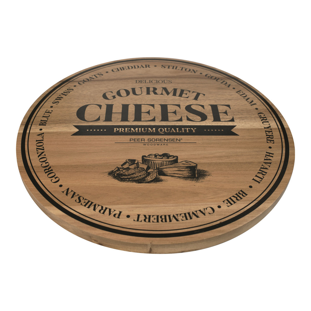 Peer Sorensen Round Cheese Board - engraved gourmet cheese motif