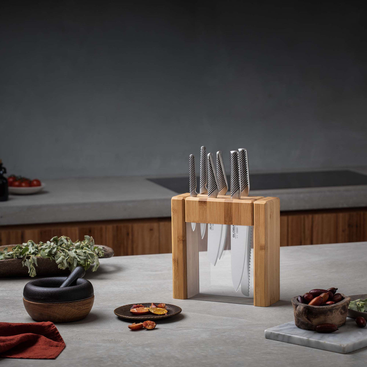 Global Ikasu Knife Block Set side view - Japanese cutlery storage