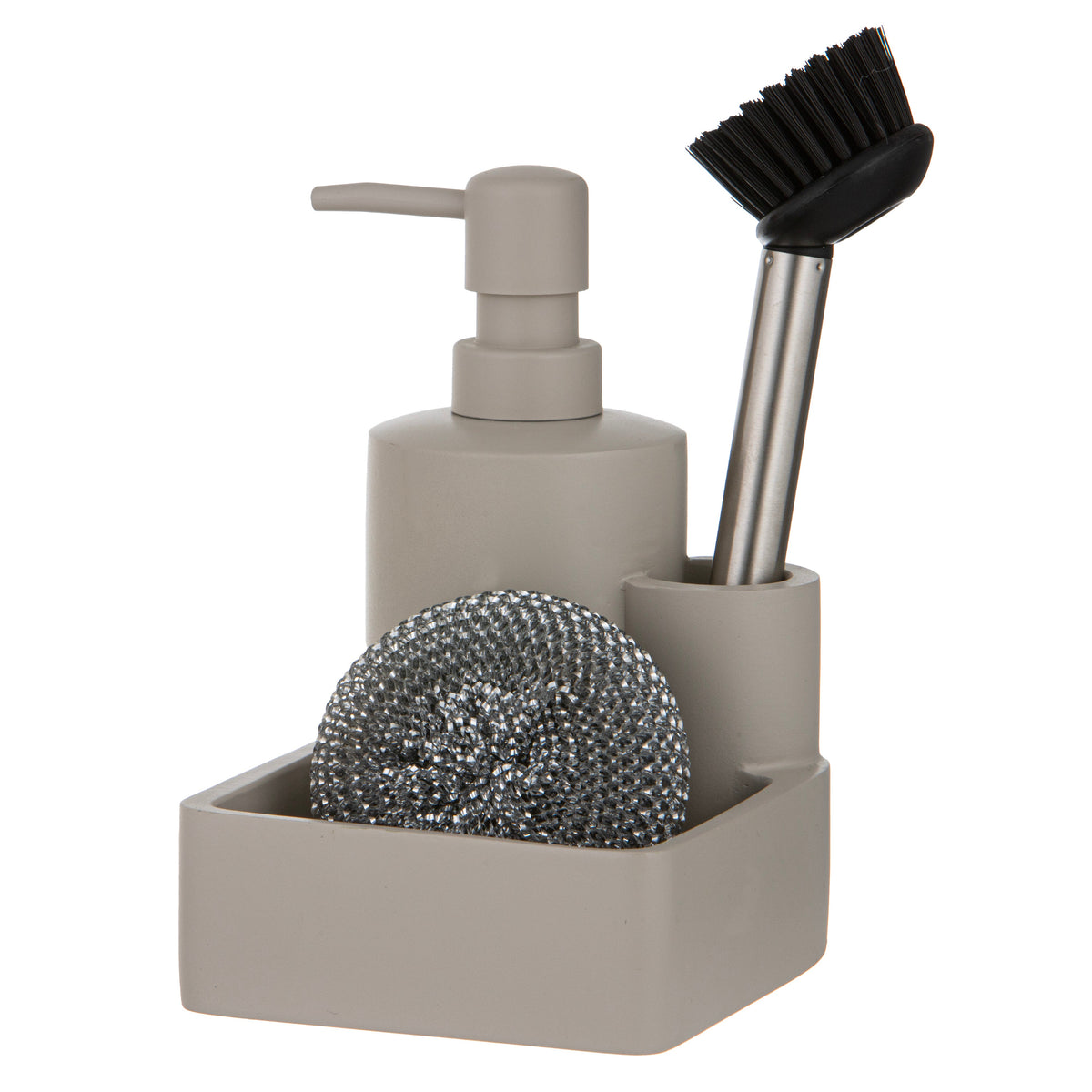 Ladelle Essentials Stone 3pc Kitchen Cleaning Set - sink-side cleaning set