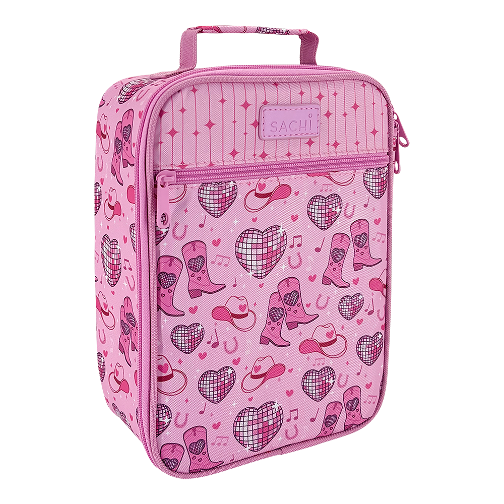 Sachi Style 225 Insulated Junior Lunch Bag - Rhinestone Rodeo - pink with cowboy boots, hats and disco hearts