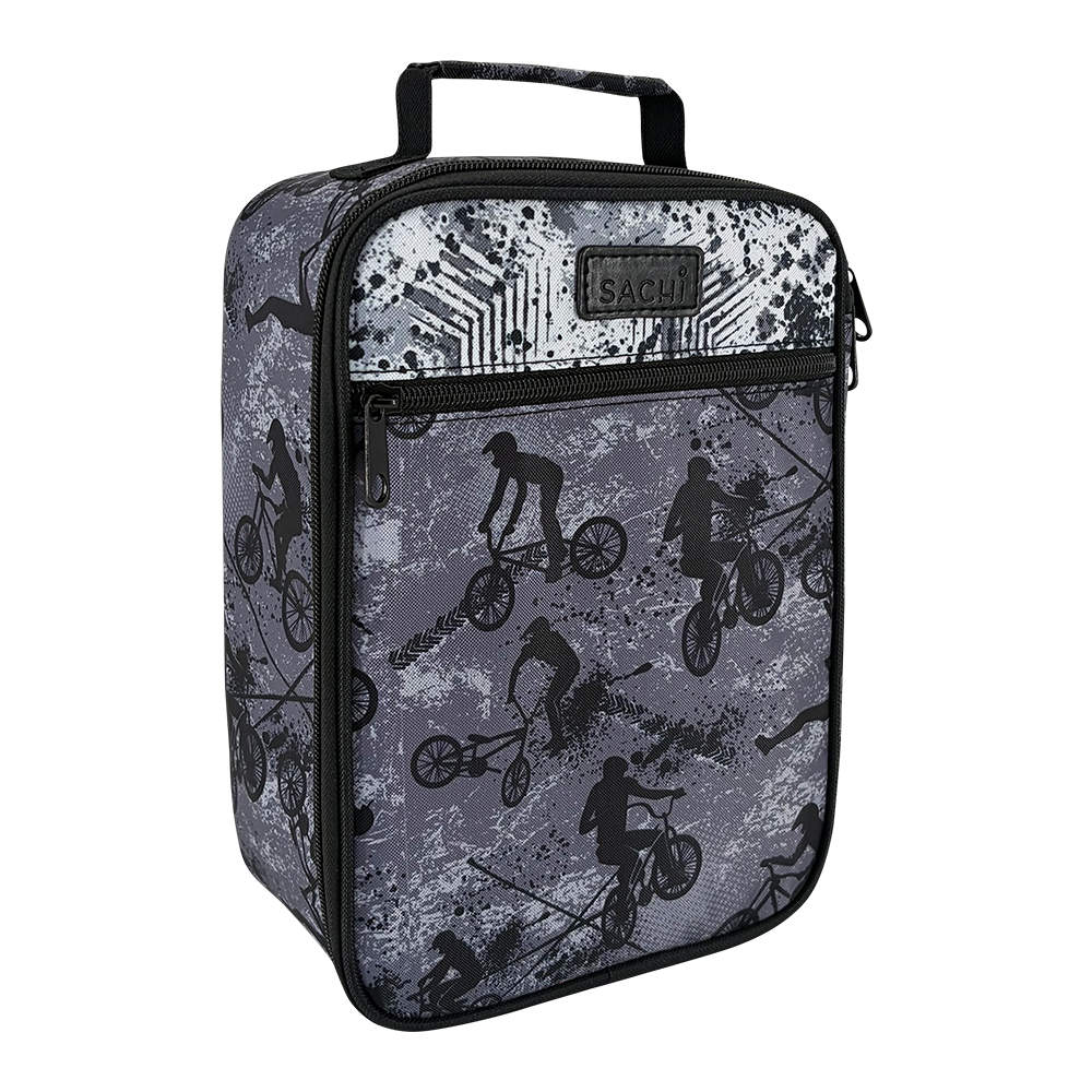 Sachi Style 225 Insulated Junior Lunch Bag - Shadow Rider - grey and black with BMX rider silhouettes