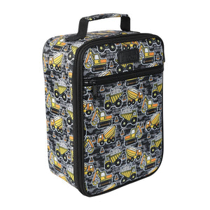 Sachi Style 225 Insulated Junior Lunch Bag - Construction Zone - grey with yellow diggers, dump trucks and cement mixers