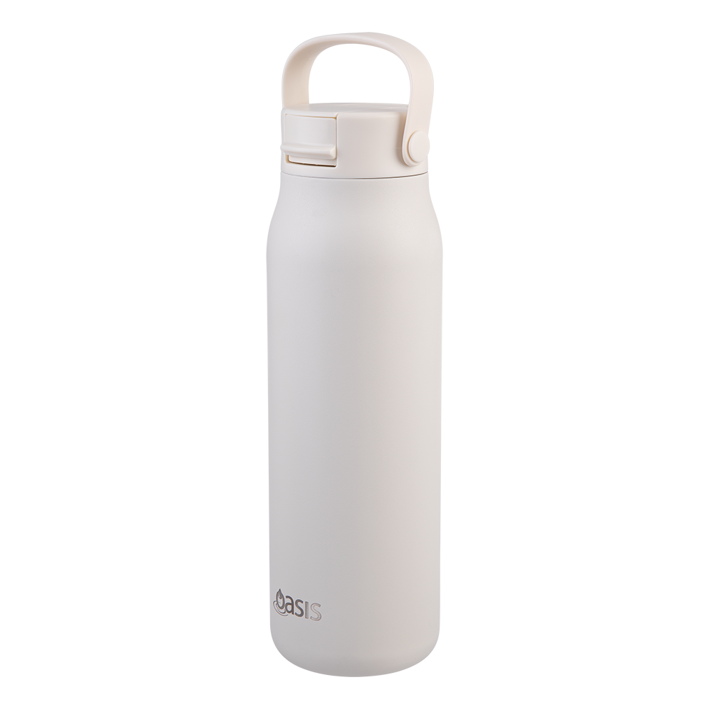 Oasis Ceramic Lined Stainless Steel Double Wall Insulated ‘Sorrento’ Sipper Bottle 900mL — Alabaster — View 2