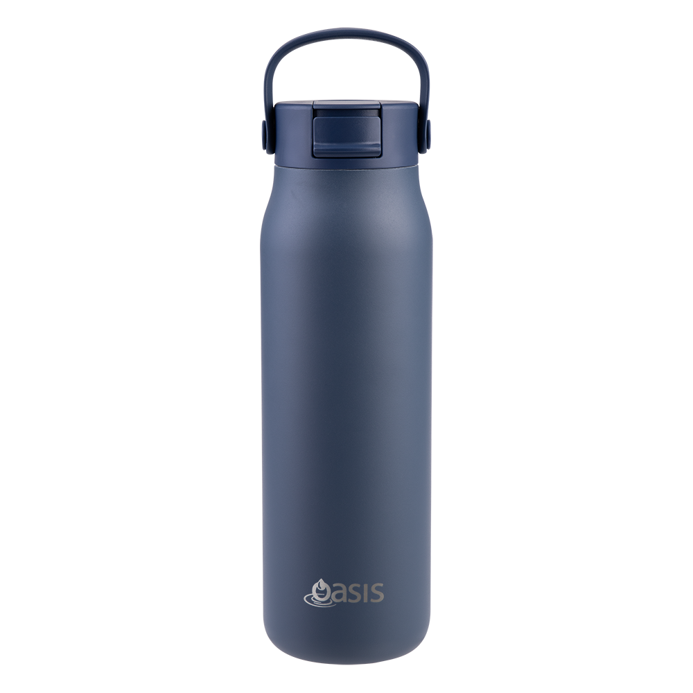 Oasis Ceramic Lined Stainless Steel Double Wall Insulated ‘Sorrento’ Sipper Bottle 900mL — Indigo