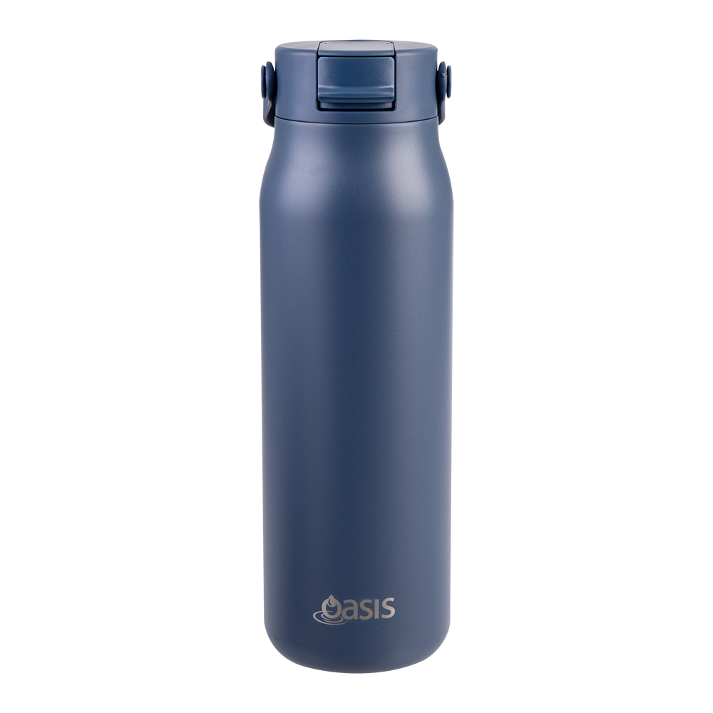 Oasis Ceramic Lined Stainless Steel Double Wall Insulated ‘Sorrento’ Sipper Bottle 900mL — Indigo