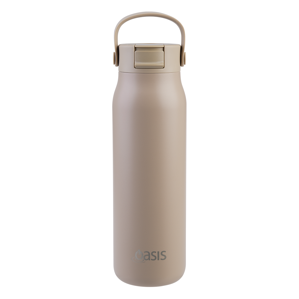Oasis Ceramic Lined Stainless Steel Double Wall Insulated ‘Sorrento’ Sipper Bottle 900mL — Latte