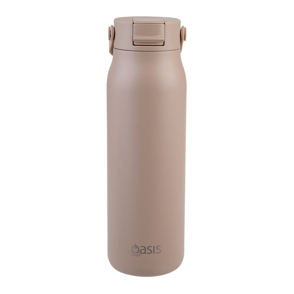 Oasis Ceramic Lined Stainless Steel Double Wall Insulated ‘Sorrento’ Sipper Bottle 900mL — Latte