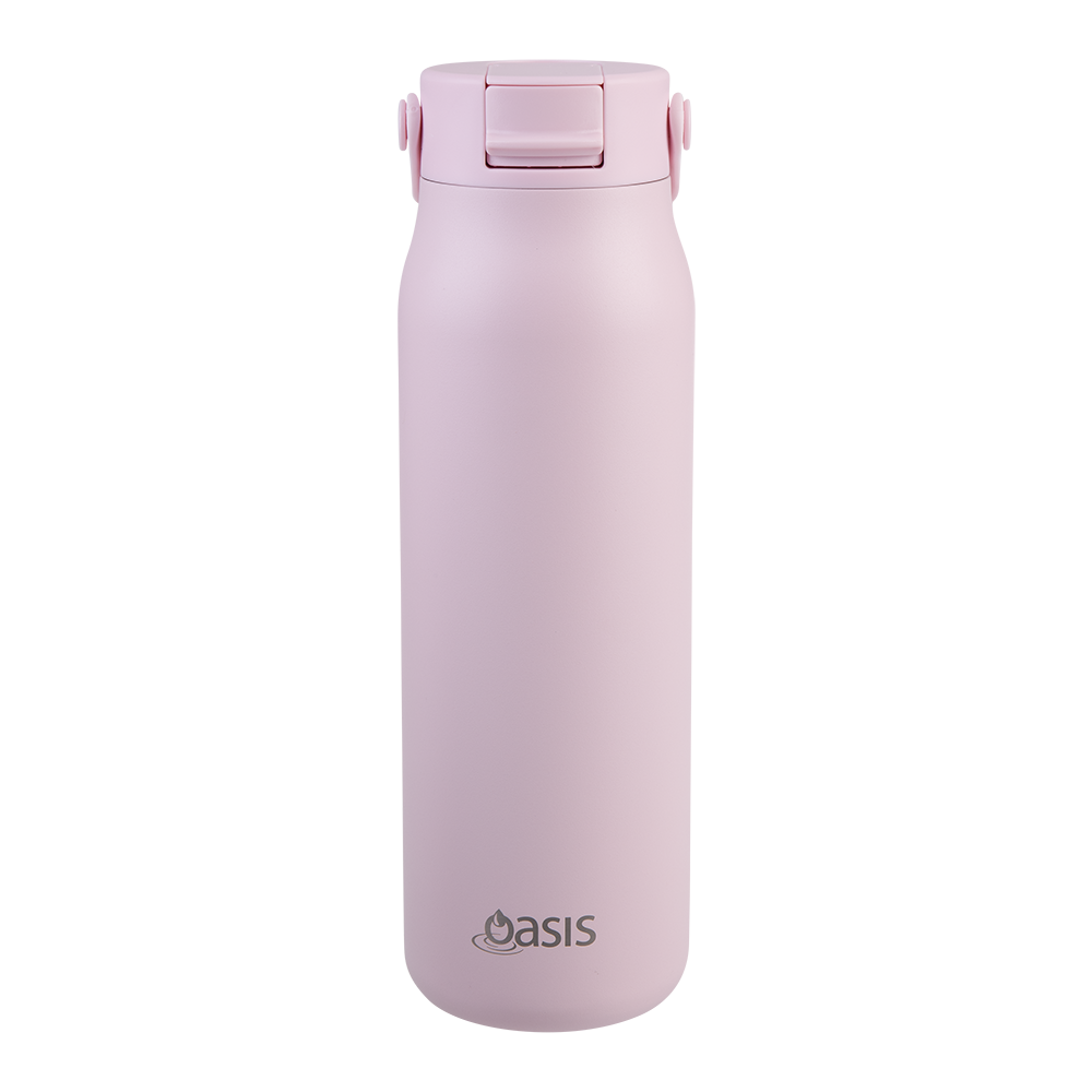 Oasis Ceramic Lined Stainless Steel Double Wall Insulated ‘Sorrento’ Sipper Bottle 900mL — Pink Lemonade