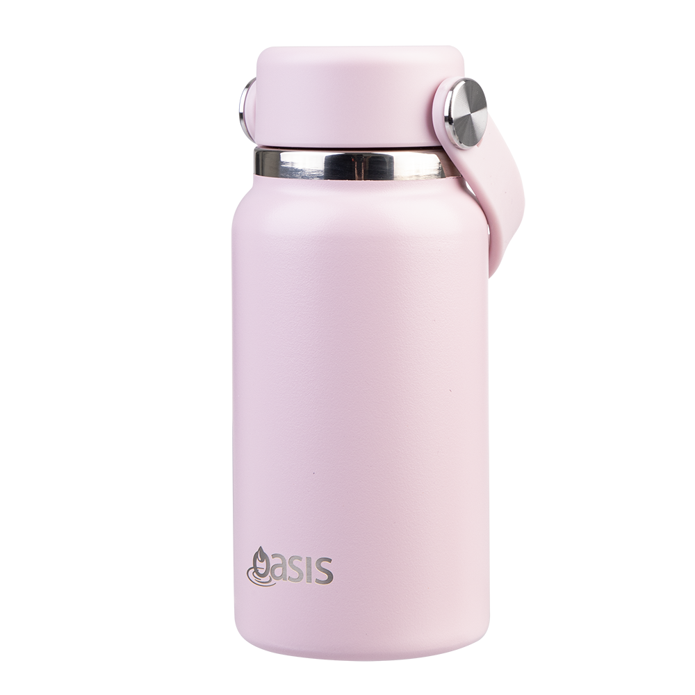 Oasis Insulated Mini Drink Bottle 200ml Pink Lemonade with handle folded - kids water bottle