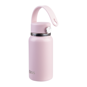 Oasis Insulated Mini Drink Bottle 200ml Pink Lemonade with silicone carry strap extended