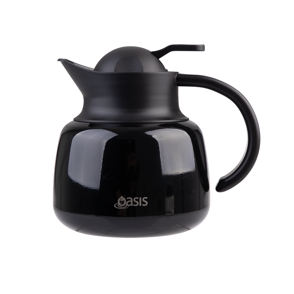 Oasis Stainless Steel Double Wall Insulated Teapot with Strainer 750mL — Black