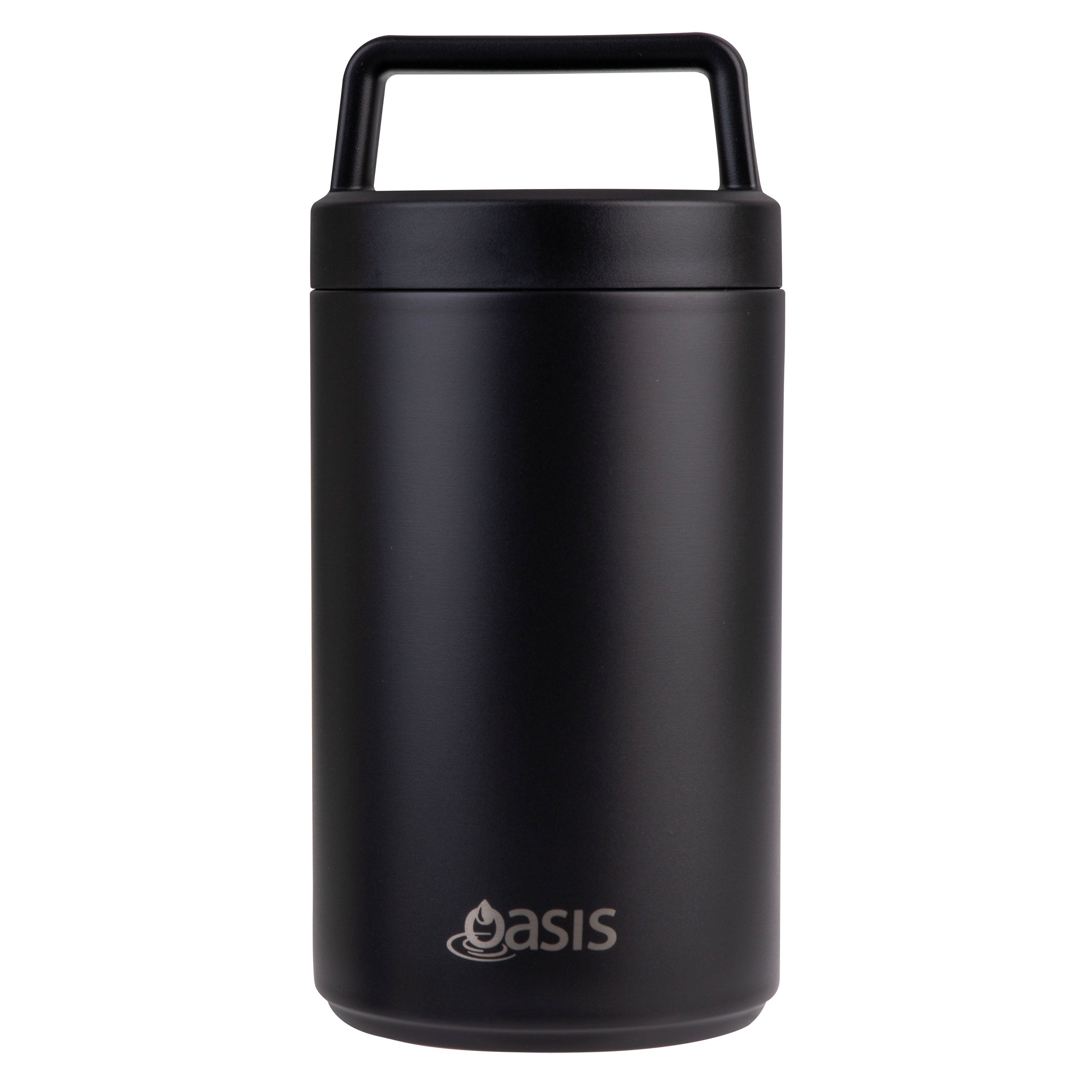 Oasis 700ml stainless steel insulated food flask with handle and spoon in Black