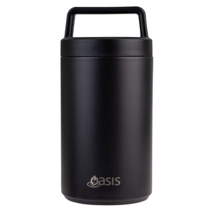 Oasis 700ml stainless steel insulated food flask with handle and spoon in Black