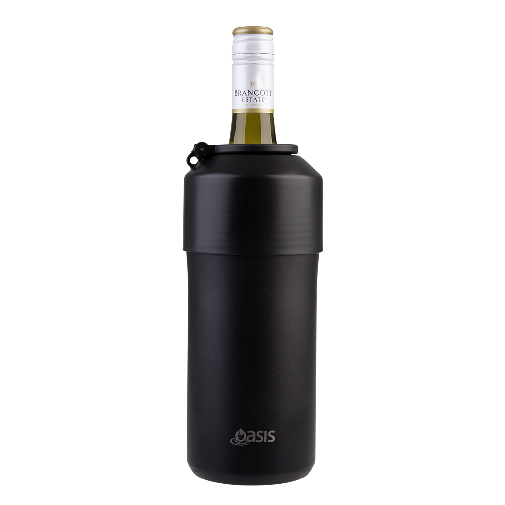 Oasis Stainless Steel Double Wall Insulated Adjustable Wine Cooler — Black — View 2
